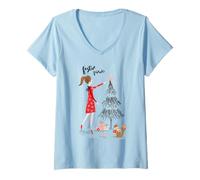 Mujer Decoración para árbol de Navidad con Texto Merry Christmas Camiseta Cuello V