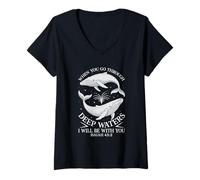 Mujer Deep Waters Isaías 43 Cristiano Cool Faith Versículo de la Biblia Camiseta Cuello V