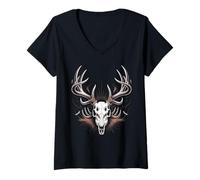 Mujer Deer Skull with Antlers Hunting Camiseta Cuello V