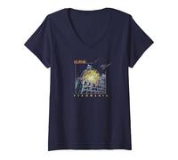 Mujer Def Leppard - Piromanía Vintage Camiseta Cuello V, Azul Marino, S