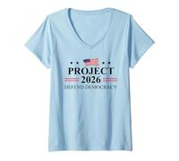 Mujer Defend Democracy Project 2026 Protest Sign Fight Oligarchy Camiseta Cuello V