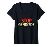 Mujer Defensa contra la injusticia y la violencia: detener el genocidio Camiseta Cuello V