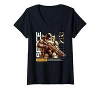 Mujer Defensor Espacial de Ciencia ficción La Batalla por la Supervivencia Camiseta Cuello V