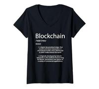 Mujer Definición de Blockchain Bitcoin Criptomoneda Camiseta Cuello V
