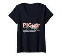 Mujer Definición de Cerdo Criatura mágica Convierte Verduras en Tocino Camiseta Cuello V