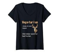 Mujer Definición Vegetariana Cazador de Ciervos Anti Veganismo No Vegano Camiseta Cuello V