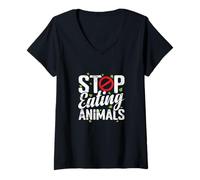 Mujer Deja de Comer Animales Camiseta Cuello V