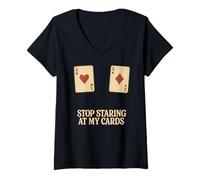 Mujer Deja de Mirar a mis Cartas Poker Aces Funny Retro Hold Em Camiseta Cuello V