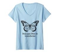 Mujer Deja Que Dios te transforme Mariposa Cristiano fe Camiseta Cuello V