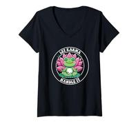 Mujer Deja Que el Karma lo maneje meditando Rana Lotus Zen Yoga Camiseta Cuello V