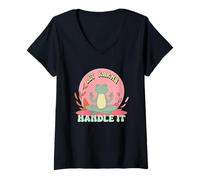 Mujer Deja Que el Karma lo maneje Rana meditadora Zen Camiseta Cuello V