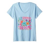 Mujer Deja Que la bondad florezca Arte Floral Positivo Camiseta Cuello V