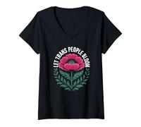 Mujer Deja Que Las Personas Trans florezcan - Flor Silvestre LGBT Camiseta Cuello V