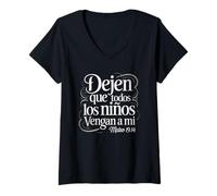 Mujer Deja que los niños vengan a mí - Mateo 19:14 Camiseta Cuello V