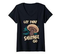 Mujer Deja Que Shiitake IR Divertido Asiático Amante De La Comida Camiseta Cuello V