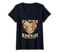 Mujer Deja Que Todo lo Que Haces se Haga en Amor 1 Corintios 16 Biblia Camiseta Cuello V