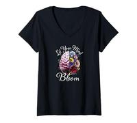 Mujer Deja Que tu Mente florezca Camiseta Cuello V