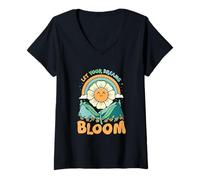 Mujer Deja que tus sueños florezcan lindo diseño de flores retro Camiseta Cuello V