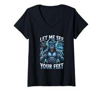Mujer Déjame Ver Tus pies Alfa Lobo Irónico Meme Camiseta Cuello V