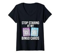 Mujer Dejar de Mirar a mis Tarjetas de Bingo Amante del Bingo Juego Camiseta Cuello V