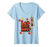 Mujer Déjate Descansar. Feliz otoño Ya'll. Mujeres Luv Abrigos de otoño. Camiseta Cuello V