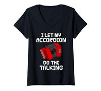 Mujer Dejo que mi acordeón hable, acordeonista introvertido Camiseta Cuello V