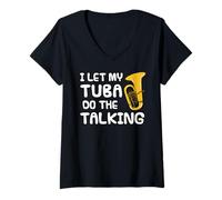 Mujer Dejo que mi tuba hable por sí sola, músico introvertido Camiseta Cuello V