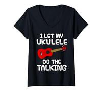 Mujer Dejo que mi ukelele hable, músico introvertido Camiseta Cuello V