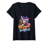 Mujer del Barrio a Las Estrellas Cohete Astronauta Puertorriqueño Camiseta Cuello V
