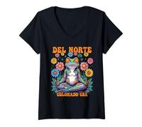 Mujer del Norte Colorado USA Psicodélico Rana Chill Zen Diseño Camiseta Cuello V