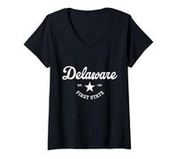 Mujer Delaware EST. 1787 El Primer Orgullo estatal Camiseta Cuello V