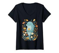 Mujer Delfín Con Flores Arte Impreso Lindo Decoración Camiseta Cuello V