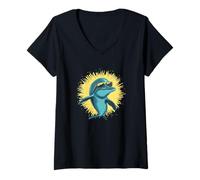 Mujer Delfín genial con gafas de sol para un ambiente soleado Camiseta Cuello V
