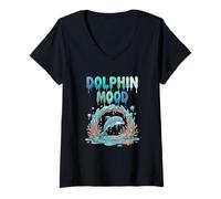 Mujer Delfín Mood Cute Ocean Delfín Coral Reef Sea Camiseta Cuello V