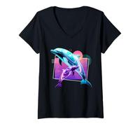 Mujer Delfín Sea Life Retro Wave Ocean Animal Camiseta Cuello V