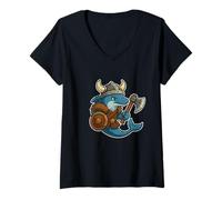 Mujer Delfín Vikingo con Escudo Camiseta Cuello V
