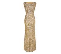 Mujer Delgado Vestidos Fiesta Largos Sin Manga Lentejuelas Coctel Elegante Noche Dorado S