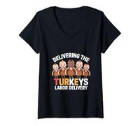 Mujer Delivering The Cutest Turkeys Labor & Delivery Nurse Turkey Camiseta Cuello V
