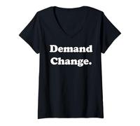 Mujer Demand Change Bold Statement Activism Camiseta Cuello V