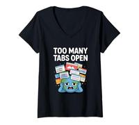 Mujer Demasiadas pestañas Abiertas Gracioso Ansiedad TDAH Humor Caos Emocional Camiseta Cuello V
