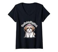 Mujer Demasiado Elegante para Jugar Fetch Funny Sarcastic Shih Tzu Dog Lover Camiseta Cuello V