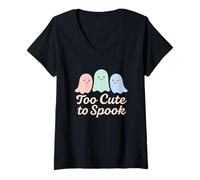 Mujer Demasiado Lindo para asustar a los niños Fantasmas sonrientes de Halloween Camiseta Cuello V