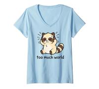 Mujer Demasiado Mundo TDAH sobrecarga sensorial de Mapache abrumado Camiseta Cuello V