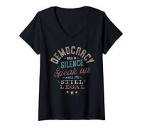 Mujer Democracia Muere Hablar Retro Camiseta Cuello V