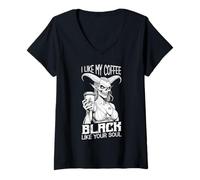Mujer Demon Woman Coffee Lover Black Soul Halloween Funny Cafeína Camiseta Cuello V