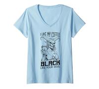Mujer Demon Woman Coffee Lover Black Soul Halloween Funny Cafeína Camiseta Cuello V