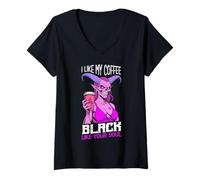 Mujer Demon Woman Coffee Lover Black Soul Halloween Funny Cafeína Camiseta Cuello V