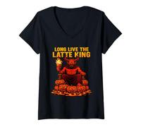 Mujer Demonio de Especias de Calabaza Latte King Camiseta Cuello V