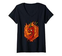Mujer Demonio de la Salsa Picante - Monstruo de Chile Que Respira Fuego Camiseta Cuello V