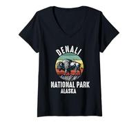 Mujer Denali National Park Souvenir Alaska Retro para Hombres, Mujeres y niños Camiseta Cuello V